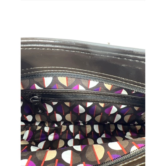 Vera Bradley Brown Trimmed Trapeze Quilted Fabric Faux Leather Crossbody Bag - Picture 7 of 13